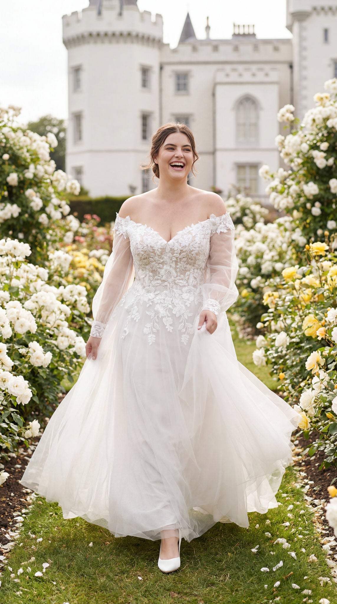 hochzeitsrausch Brautmoden - Stella York Brautkleid mit Spitzenärmeln und herzförmigem Ausschnitt im romantischen Garten-Setting