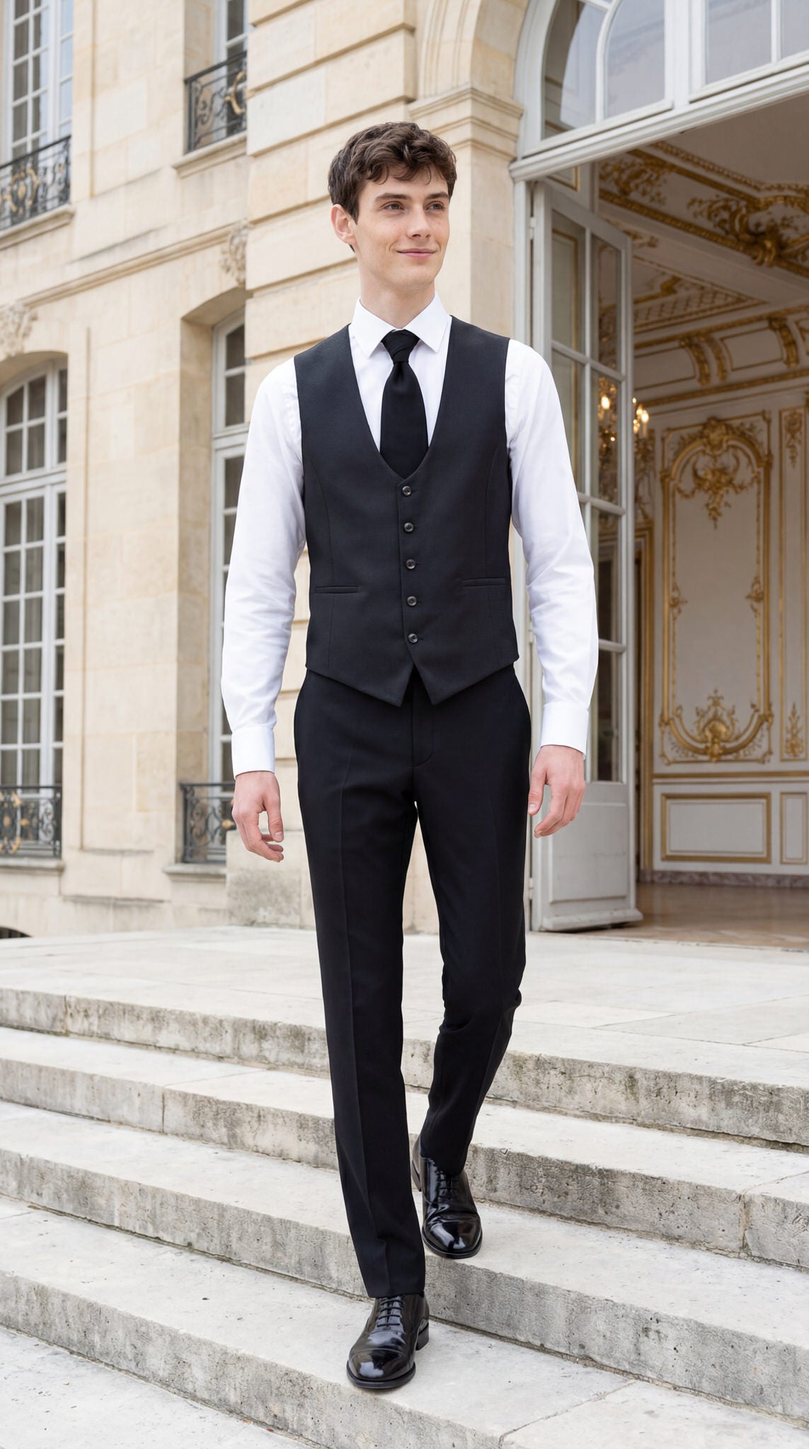 hochzeitsrausch Brautmoden - Eleganter Bräutigam-Anzug in Schwarz mit Weste und Krawatte, ideal für die Hochzeit