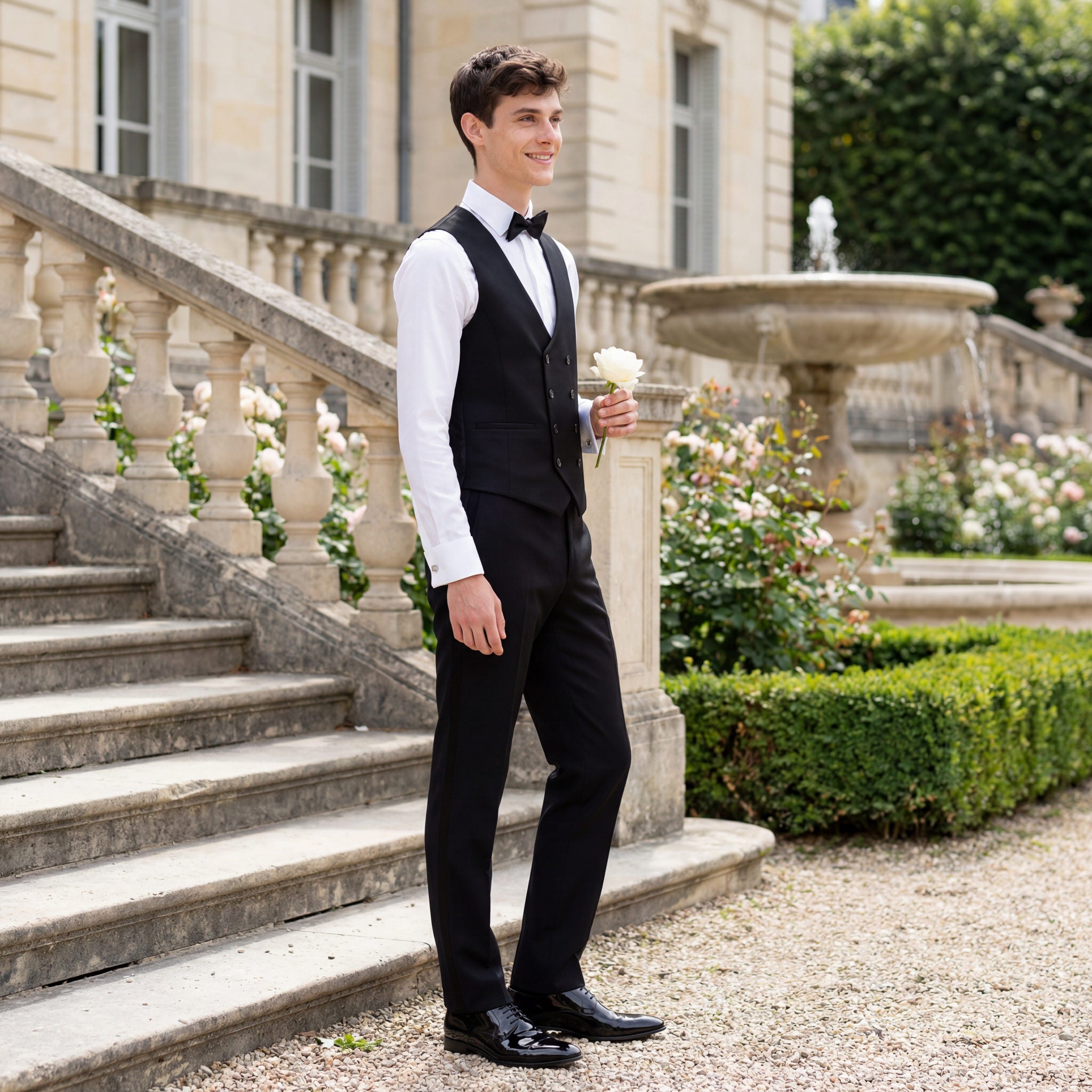 hochzeitsrausch Brautmoden - Eleganter Bräutigam-Anzug in Schwarz mit Fliege, ideal für stilvolle Hochzeiten im Freien