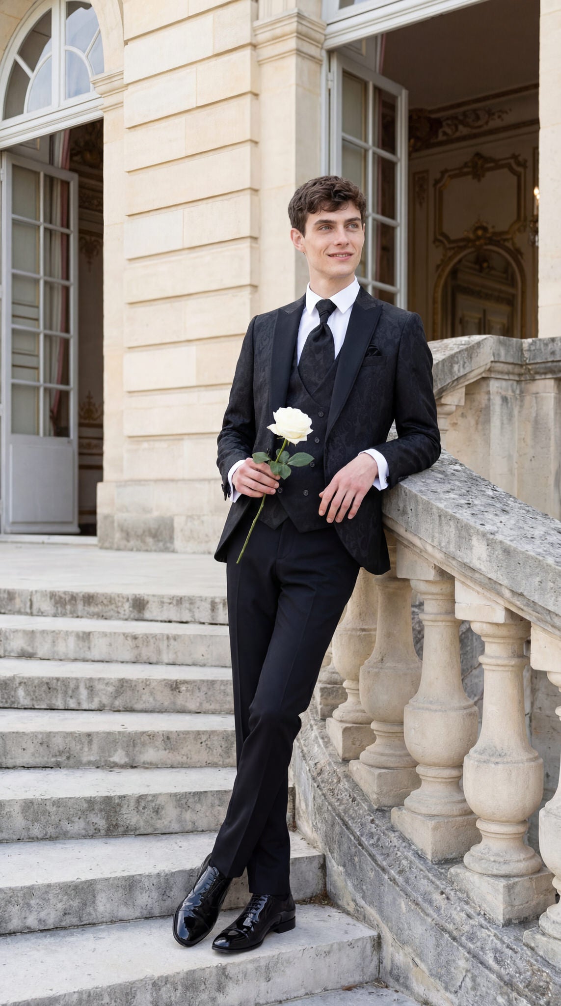 hochzeitsrausch Brautmoden - Eleganter Bräutigam-Anzug in Schwarz mit weißer Rose, klassisch und stilvoll
