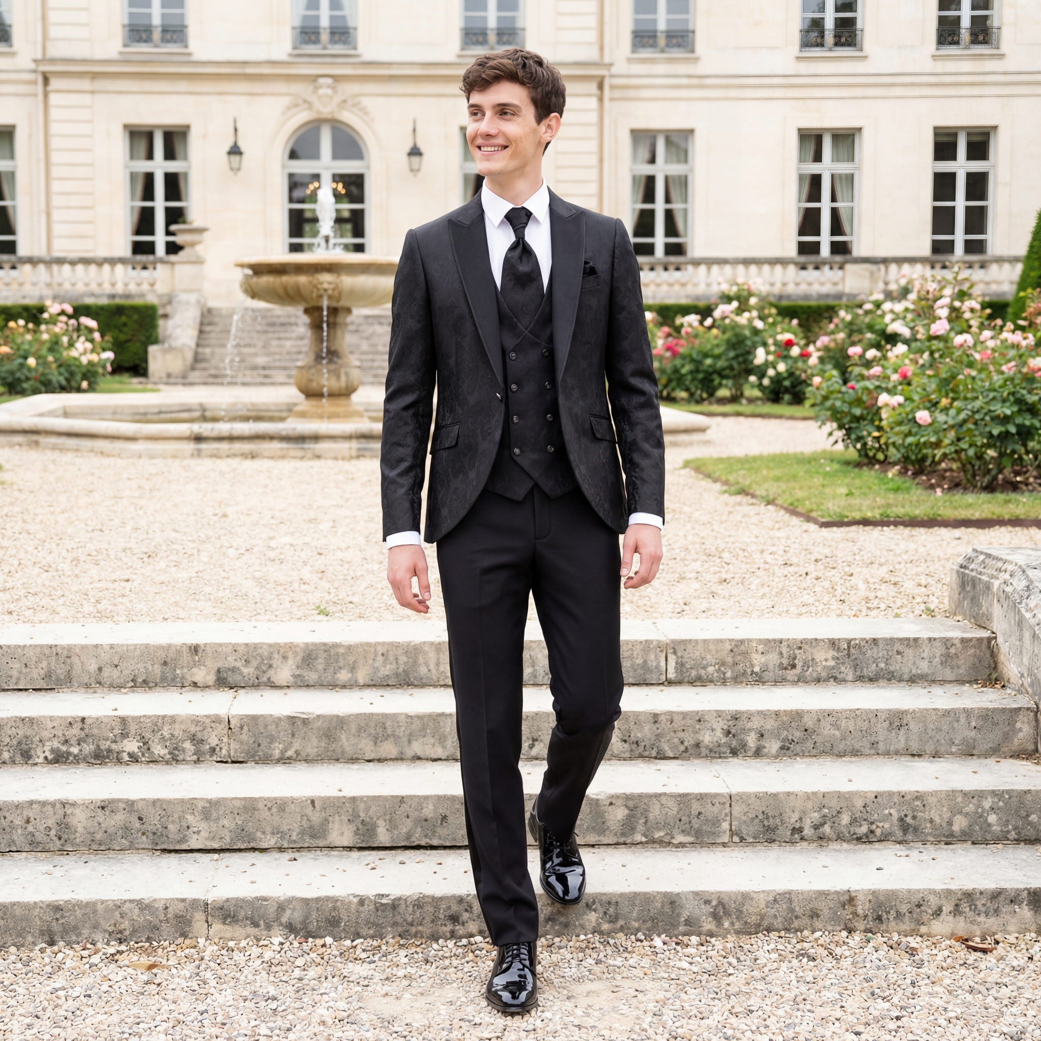 hochzeitsrausch Brautmoden - Eleganter Bräutigam-Anzug von Wilvorst, klassisch schwarz mit Weste, ideal für die Hochzeit
