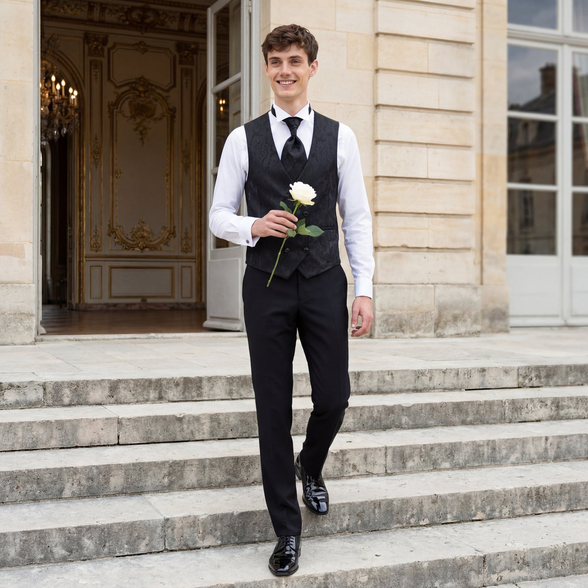 hochzeitsrausch Brautmoden - Eleganter Bräutigam-Anzug von Wilvorst, klassisch schwarz mit Weste und Krawatte, ideal für Hochzeiten