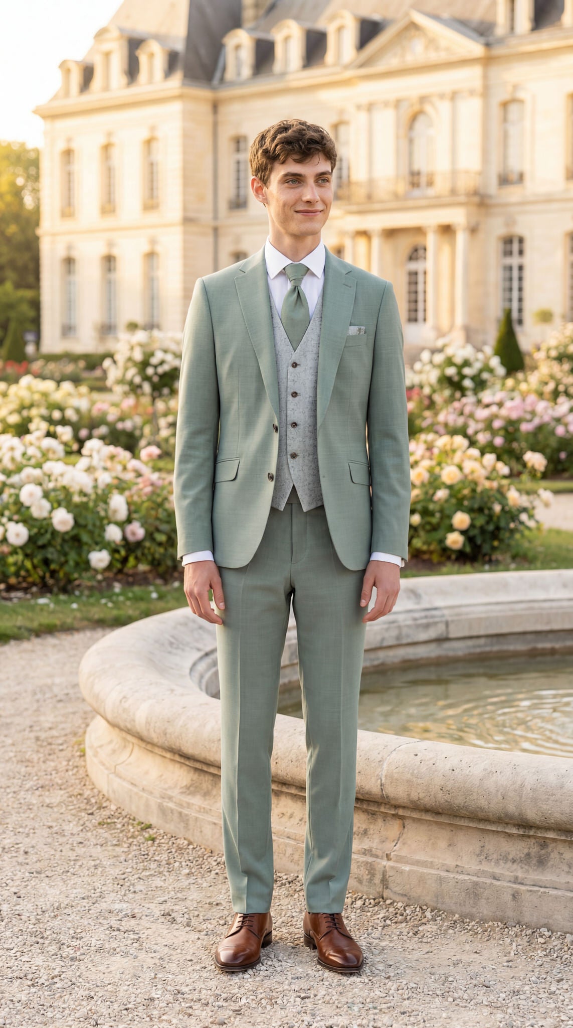 hochzeitsrausch Brautmoden - Eleganter Bräutigam-Anzug in Mintgrün mit Weste, ideal für stilvolle Hochzeiten im Freien